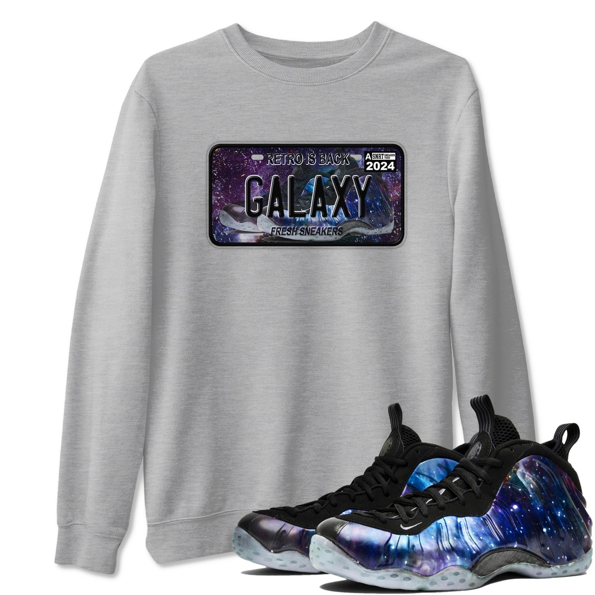 Air Foamposite One Galaxy shirts to match jordans Sneaker Plate sneaker match tees Air Foamposite One Galaxy SNRT Sneaker Release Tees unisex cotton Heather Grey 1 crew neck shirts