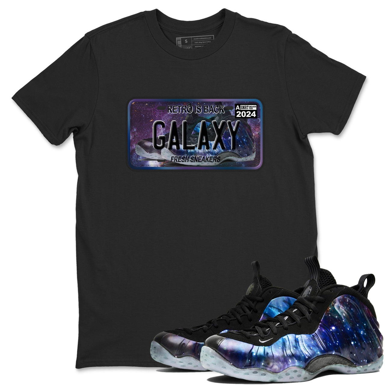 Air Foamposite One Galaxy shirts to match jordans Sneaker Plate sneaker match tees Air Foamposite One Galaxy SNRT Sneaker Release Tees unisex cotton Black 1 crew neck shirts