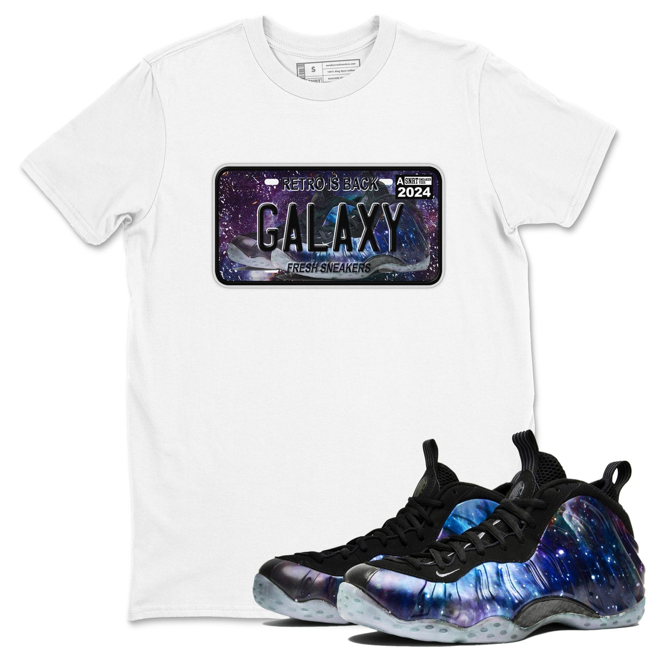 Air Foamposite One Galaxy shirts to match jordans Sneaker Plate sneaker match tees Air Foamposite One Galaxy SNRT Sneaker Release Tees unisex cotton Black 1 crew neck shirts