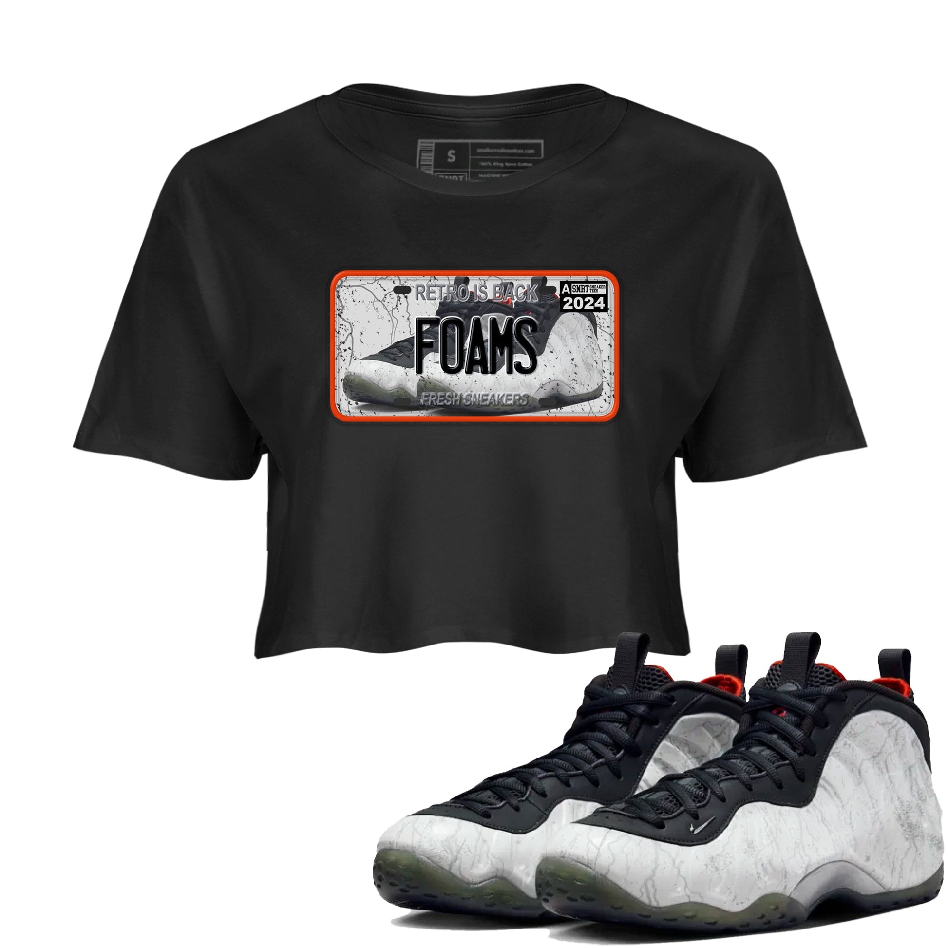 Foams One Jin shirts to match jordans Sneaker Plate sneaker match tees Air Foamposite One Jin match shoes to clothes SNRT Sneaker Tees unisex cotton Black 1 crop tee