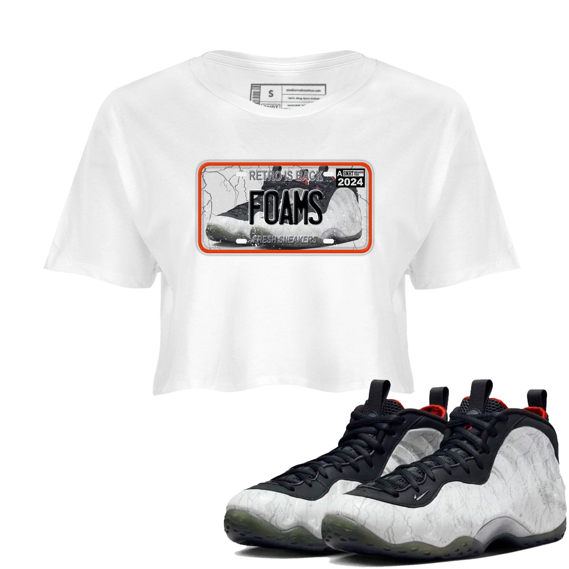 Foams One Jin shirts to match jordans Sneaker Plate sneaker match tees Air Foamposite One Jin match shoes to clothes SNRT Sneaker Tees unisex cotton White 1 crop tee