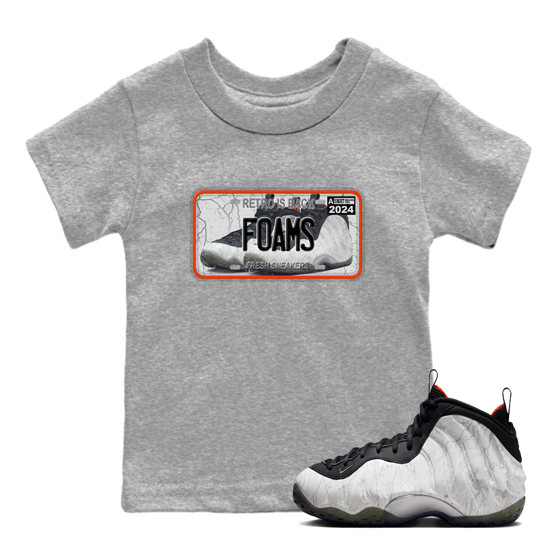 Foams One Jin shirts to match jordans Sneaker Plate sneaker match tees Air Foamposite One Jin match shoes to clothes SNRT Sneaker Tees Youth Baby Heather Grey 1 tee