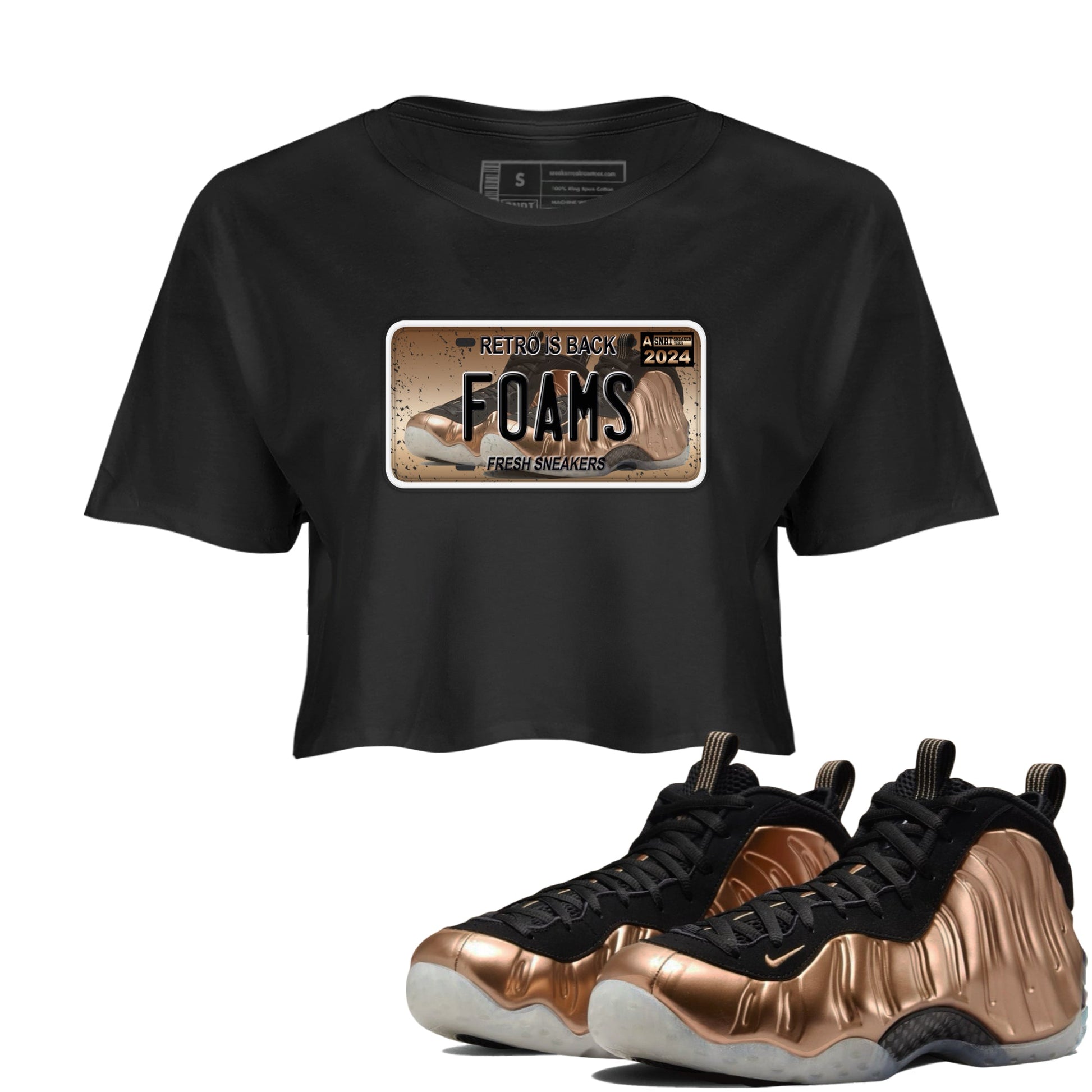 Air Foamposite One Metallic Copper shirts to match jordans Sneaker Plate sneaker match tees Foams One Metallic Copper match shoes to clothes SNRT Sneaker Tees unisex cotton Black 1 crop tee