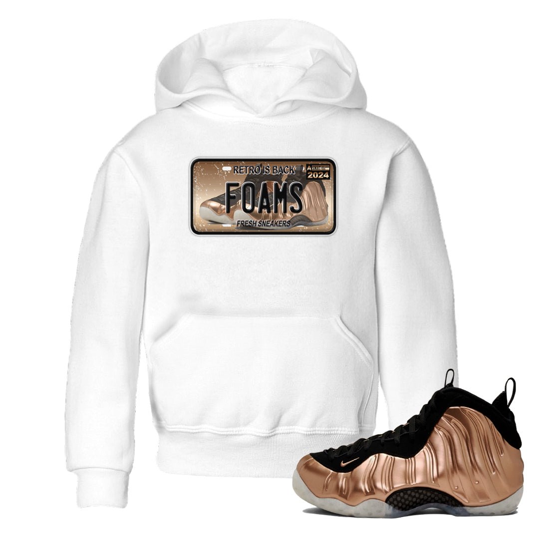 Air Foamposite One Metallic Copper shirts to match jordans Sneaker Plate sneaker match tees Foams One Metallic Copper match shoes to clothes SNRT Sneaker Tees Youth Baby White 1 tee
