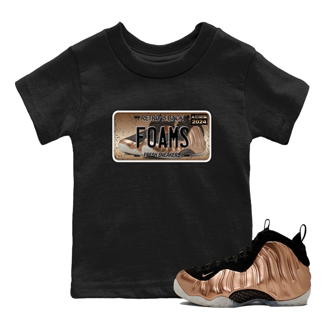 Air Foamposite One Metallic Copper shirts to match jordans Sneaker Plate sneaker match tees Foams One Metallic Copper match shoes to clothes SNRT Sneaker Tees Youth Baby Black 1 tee