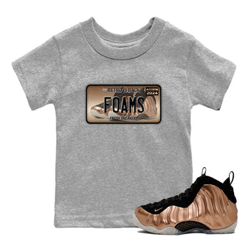 Air Foamposite One Metallic Copper shirts to match jordans Sneaker Plate sneaker match tees Foams One Metallic Copper match shoes to clothes SNRT Sneaker Tees Youth Baby Heather Grey 1 tee