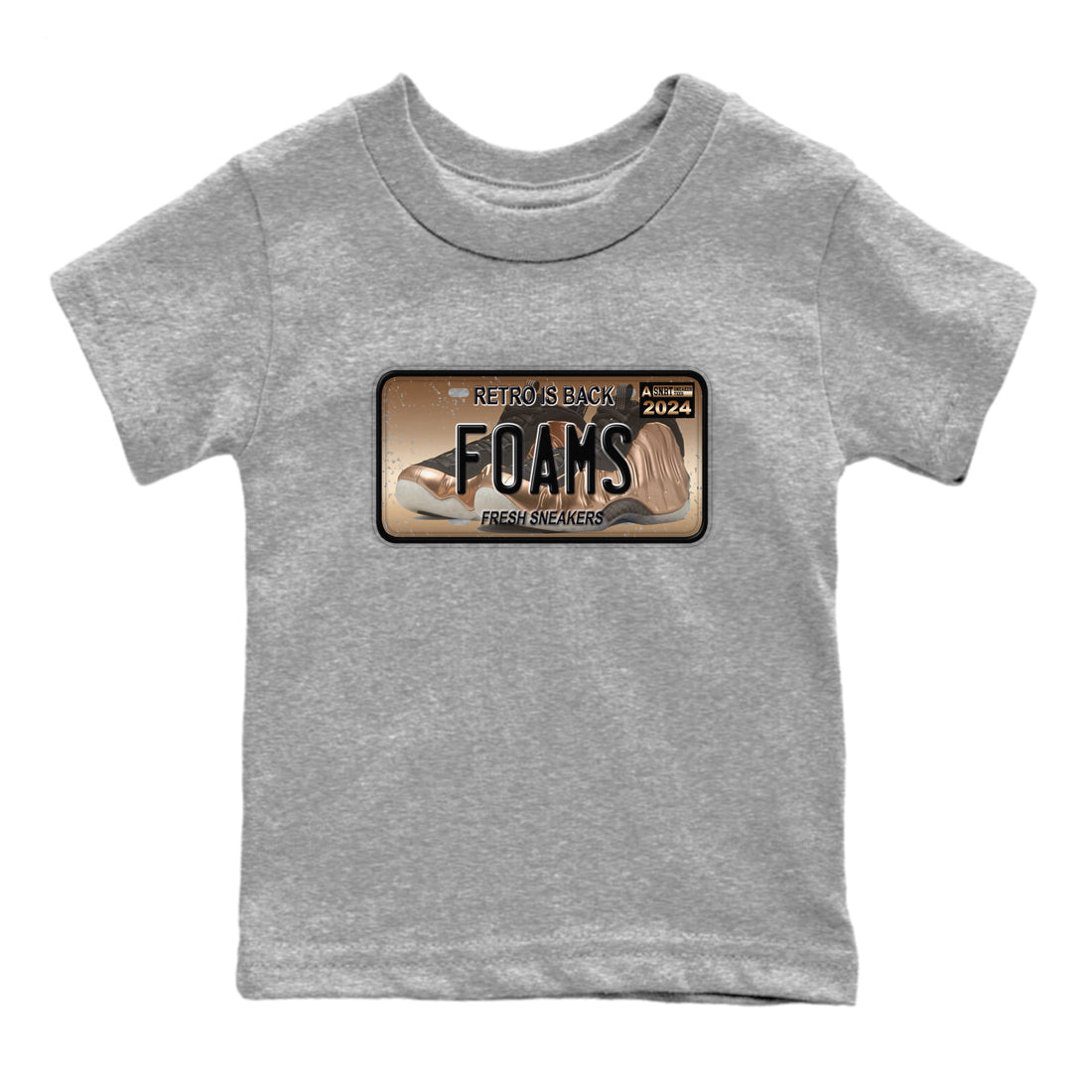 Air Foamposite One Metallic Copper shirts to match jordans Sneaker Plate sneaker match tees Foams One Metallic Copper match shoes to clothes SNRT Sneaker Tees Youth Baby Heather Grey 2 tee