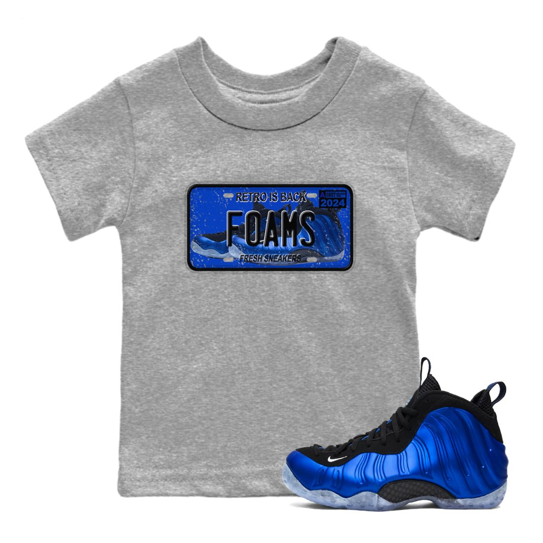 Foams One Royal shirts to match jordans Sneaker Plate sneaker match tees Air Foamposite One Royal match shoes to clothes SNRT Sneaker Tees Youth Baby Heather Grey 1 tee