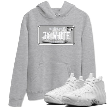 Sneaker Plate sneaker match t-shirt styled to complete your fit with the Air Foamposite One Triple White sneakers, shown in Heather Grey 1.
