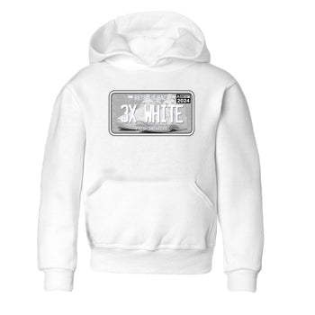 Sneaker Plate baby and kids t-shirt crafted for little sneakerheads to shine with the Air Foamposite One Triple White sneakers, displayed in White 2.