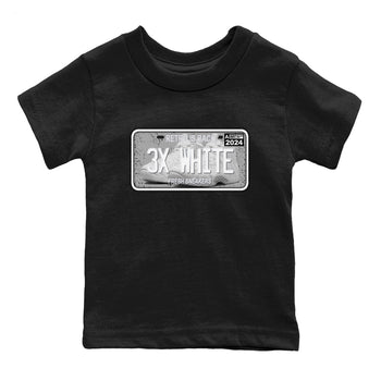 Sneaker Plate baby and kids t-shirt crafted for little sneakerheads to shine with the Air Foamposite One Triple White sneakers, displayed in Black 2.