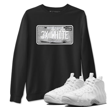 Sneaker Plate sneaker match t-shirt styled to complete your fit with the Air Foamposite One Triple White sneakers, shown in Black 1.