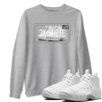 Sneaker Plate sneaker match t-shirt styled to complete your fit with the Air Foamposite One Triple White sneakers, shown in Heather Grey 1.