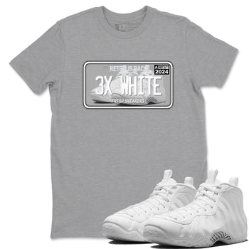 Sneaker Plate sneaker match t-shirt styled to complete your fit with the Air Foamposite One Triple White sneakers, shown in Heather Grey 1.
