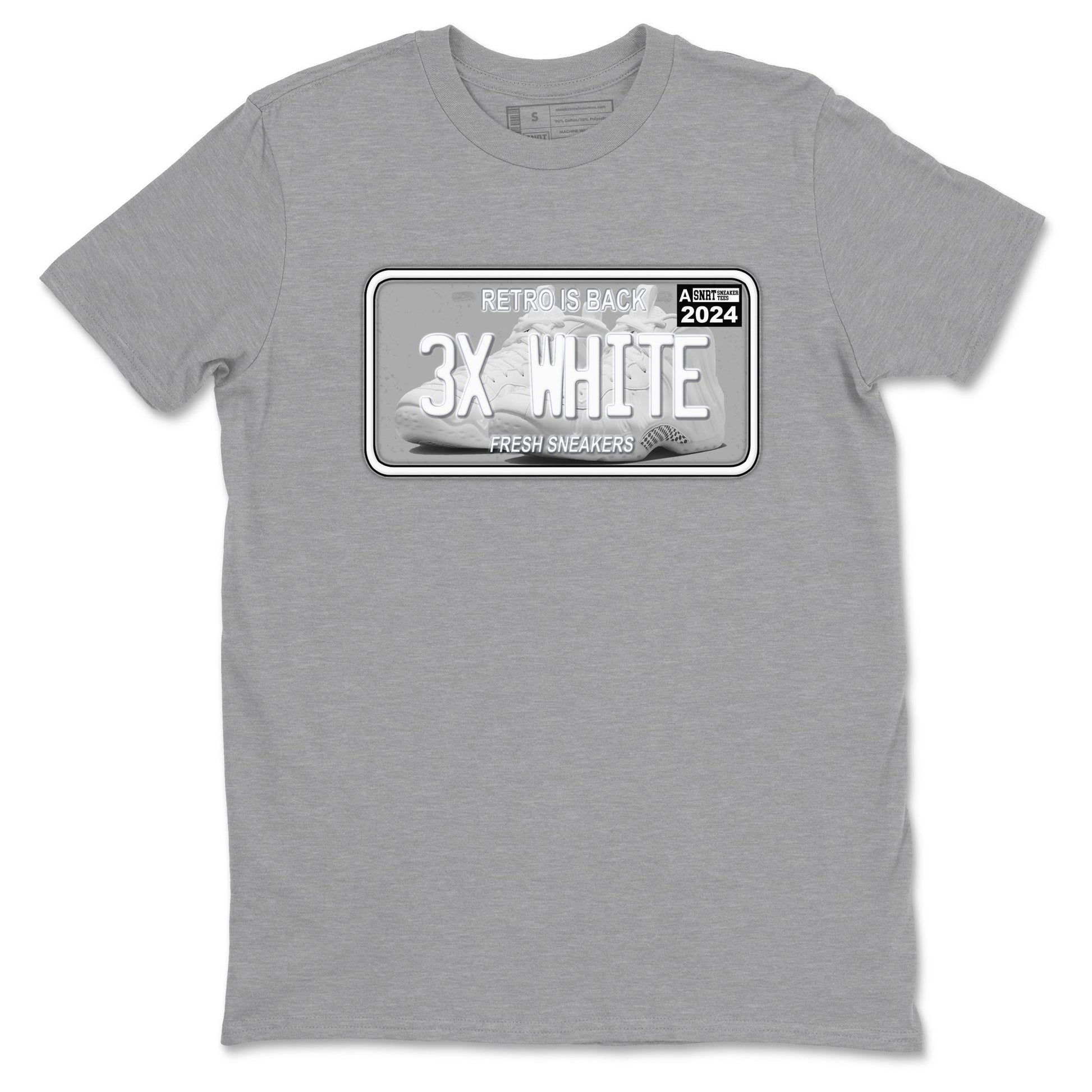 Sneaker Plate sneaker match t-shirt styled to complete your fit with the Air Foamposite One Triple White sneakers, shown in Heather Grey 2.