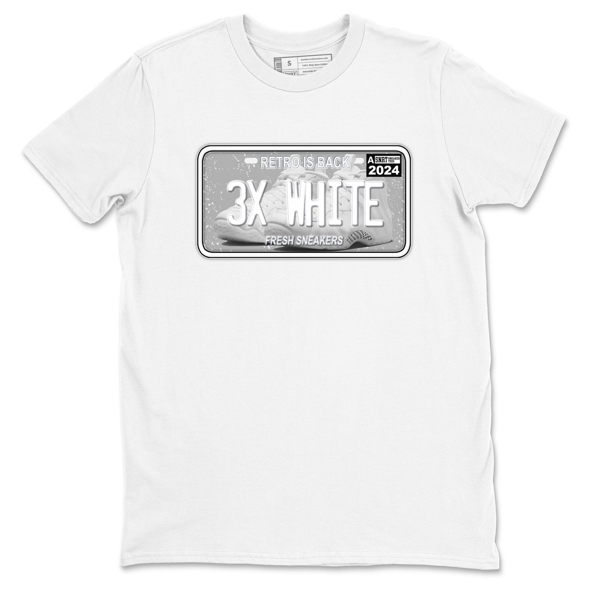 Sneaker Plate sneaker match t-shirt styled to complete your fit with the Air Foamposite One Triple White sneakers, shown in White 2.