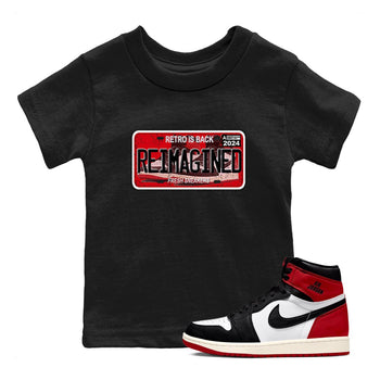 1s Black Toe Reimagined shirts to match jordans Sneaker Plate sneaker match tees Air Jordan 1 Black Toe Reimagined SNRT Sneaker Release Tees Youth Baby Black 1 crew neck shirts