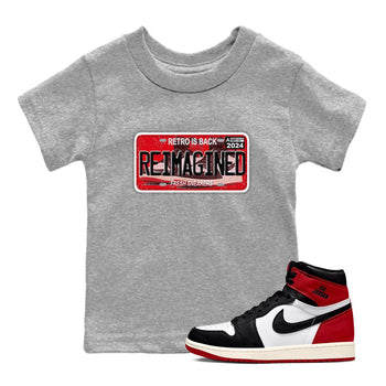 1s Black Toe Reimagined shirts to match jordans Sneaker Plate sneaker match tees Air Jordan 1 Black Toe Reimagined SNRT Sneaker Release Tees Youth Baby Heather Grey 1 crew neck shirts