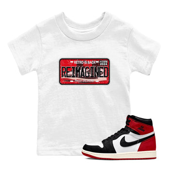 1s Black Toe Reimagined shirts to match jordans Sneaker Plate sneaker match tees Air Jordan 1 Black Toe Reimagined SNRT Sneaker Release Tees Youth Baby White 1 crew neck shirts
