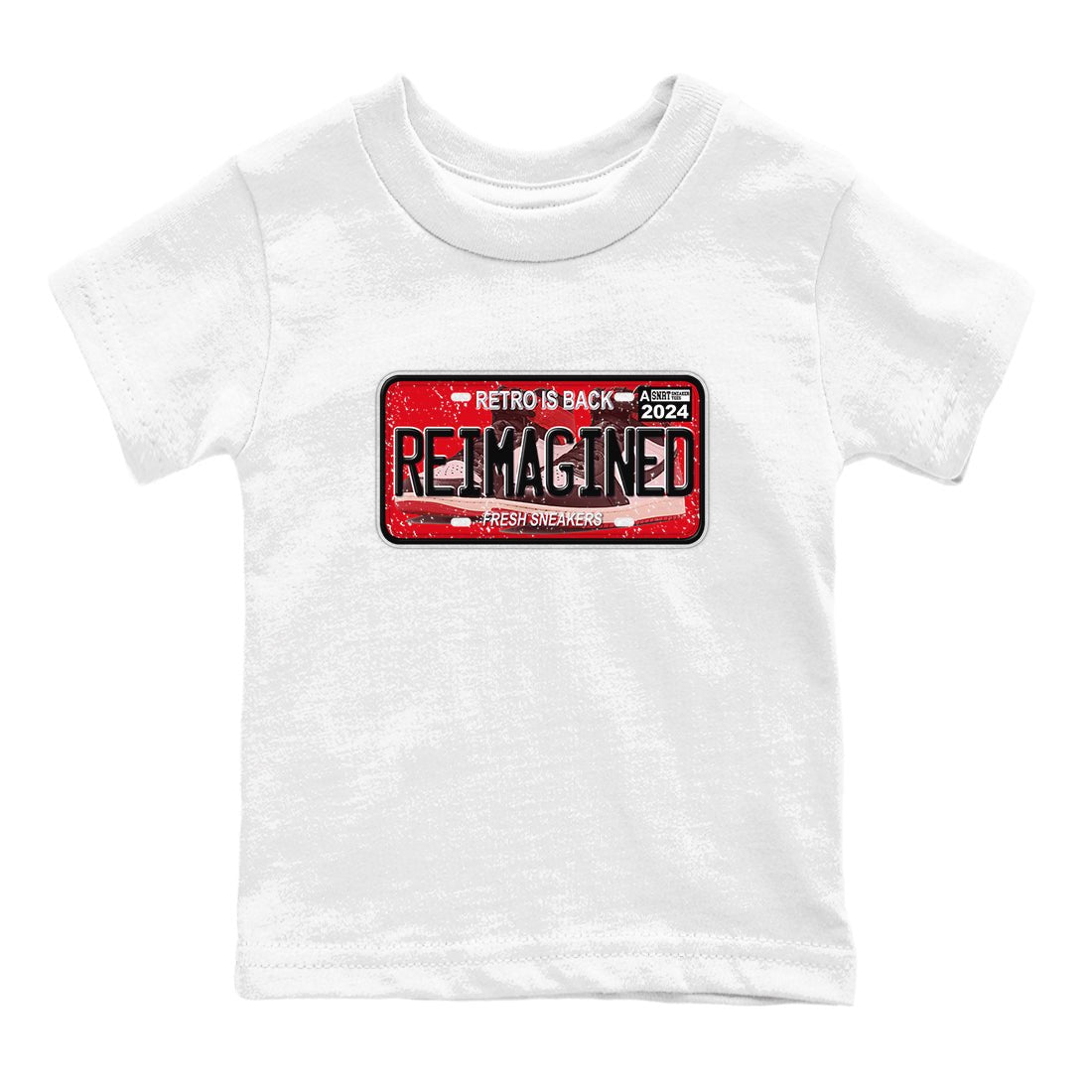 1s Black Toe Reimagined shirts to match jordans Sneaker Plate sneaker match tees Air Jordan 1 Black Toe Reimagined SNRT Sneaker Release Tees Youth Baby White 2 crew neck shirts