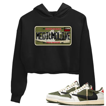 1s Travis Scott Medium Olive shirts to match jordans Sneaker Plate sneaker match tees Air Jordan 1 Travis Scott Medium Olive match shoes to clothes SNRT Sneaker Tees unisex cotton Black 1 crop tee