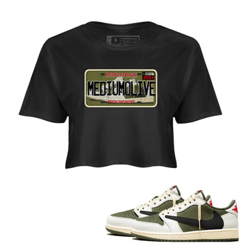 1s Travis Scott Medium Olive shirts to match jordans Sneaker Plate sneaker match tees Air Jordan 1 Travis Scott Medium Olive match shoes to clothes SNRT Sneaker Tees unisex cotton Black 1 crop tee