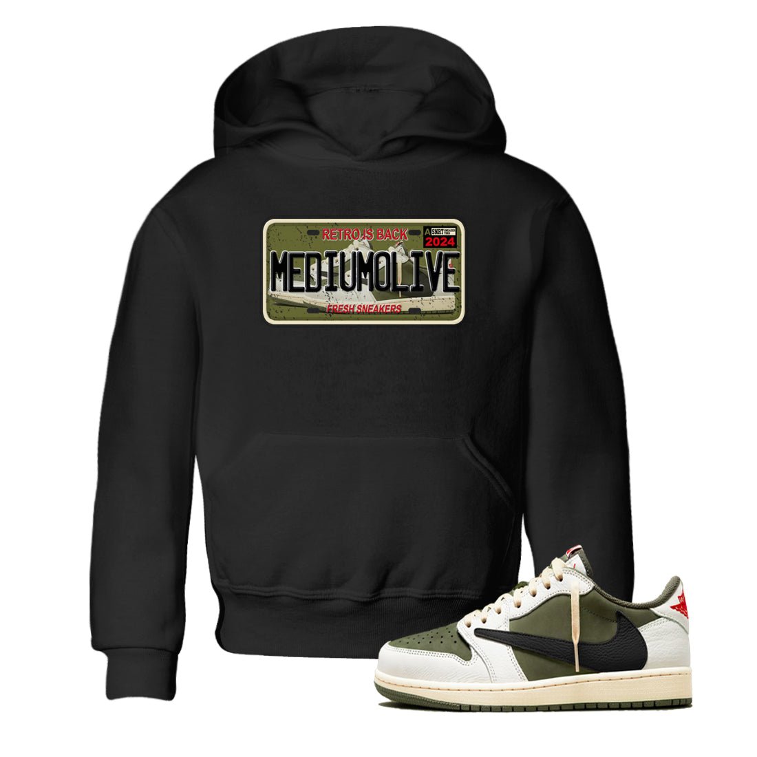 1s Travis Scott Medium Olive shirts to match jordans Sneaker Plate sneaker match tees Air Jordan 1 Travis Scott Medium Olive match shoes to clothes SNRT Sneaker Tees Youth Baby Black 1 tee