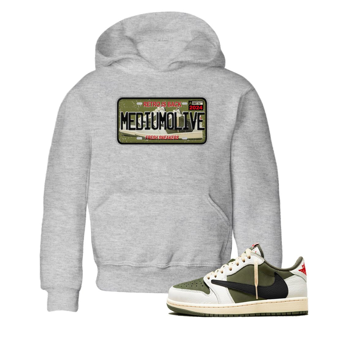 1s Travis Scott Medium Olive shirts to match jordans Sneaker Plate sneaker match tees Air Jordan 1 Travis Scott Medium Olive match shoes to clothes SNRT Sneaker Tees Youth Baby Heather Grey 1 tee