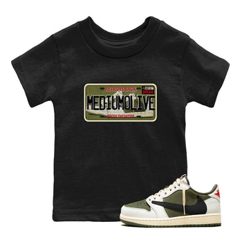 1s Travis Scott Medium Olive shirts to match jordans Sneaker Plate sneaker match tees Air Jordan 1 Travis Scott Medium Olive match shoes to clothes SNRT Sneaker Tees Youth Baby Black 1 tee