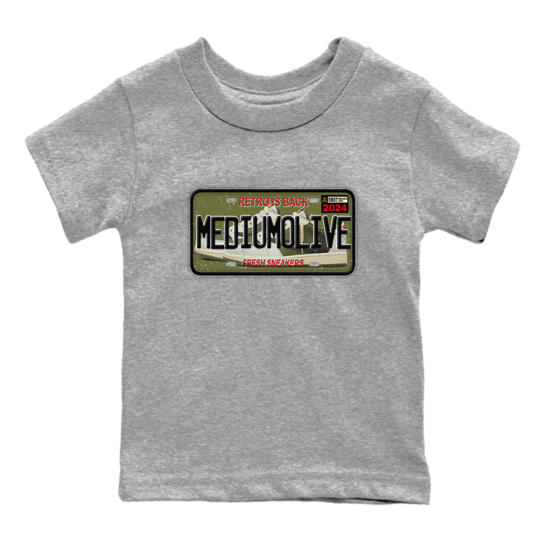 1s Travis Scott Medium Olive shirts to match jordans Sneaker Plate sneaker match tees Air Jordan 1 Travis Scott Medium Olive match shoes to clothes SNRT Sneaker Tees Youth Baby Heather Grey 2 tee