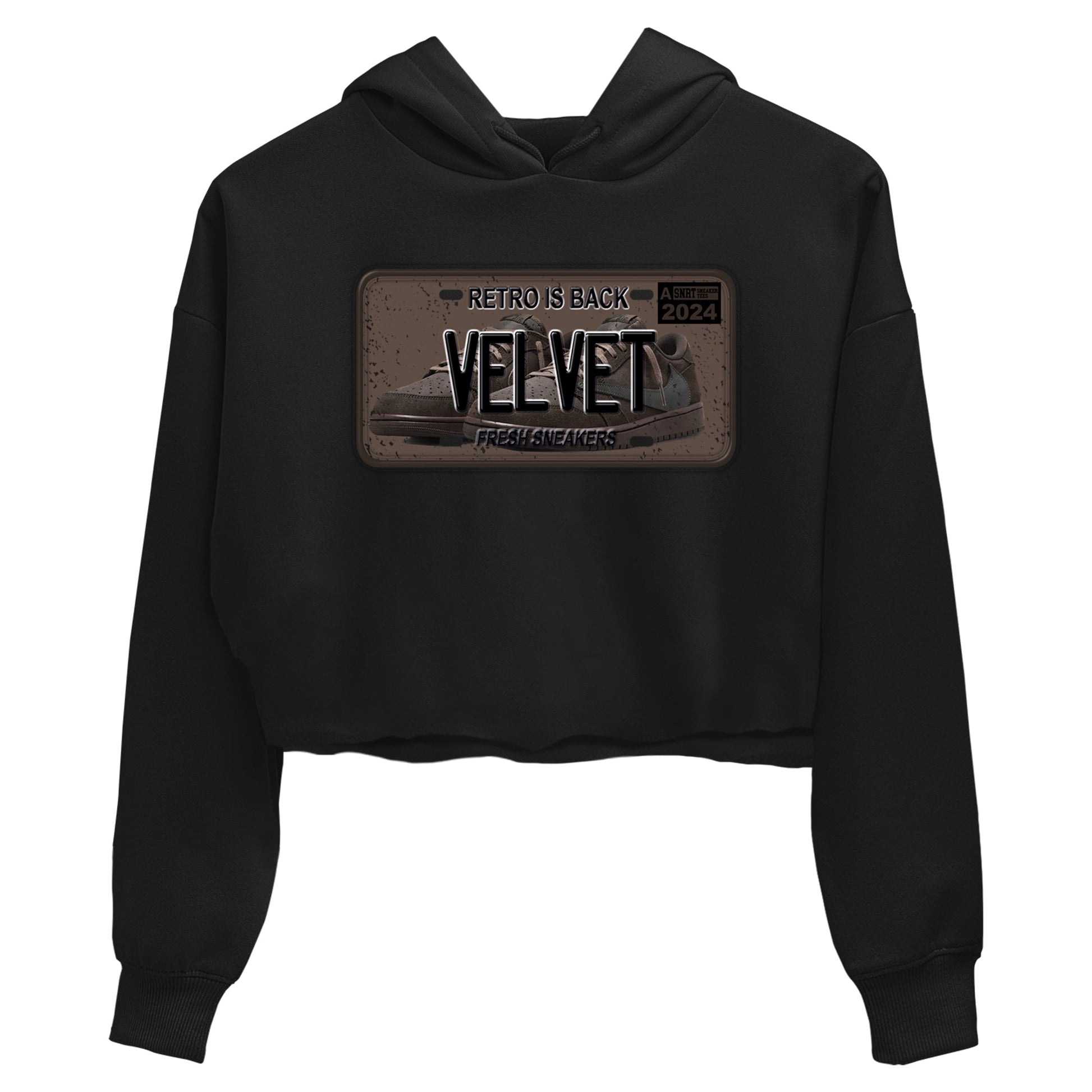 AJ1 Travis Scott Velvet Brown and Dark Mocha shirts to match jordans Sneaker Plate sneaker match tees 1s Travis Scott Velvet Brown match shoes to clothes SNRT Sneaker Tees unisex cotton Black 2 crop tee