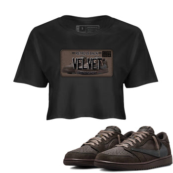 AJ1 Travis Scott Velvet Brown and Dark Mocha shirts to match jordans Sneaker Plate sneaker match tees 1s Travis Scott Velvet Brown match shoes to clothes SNRT Sneaker Tees unisex cotton Black 1 crop tee
