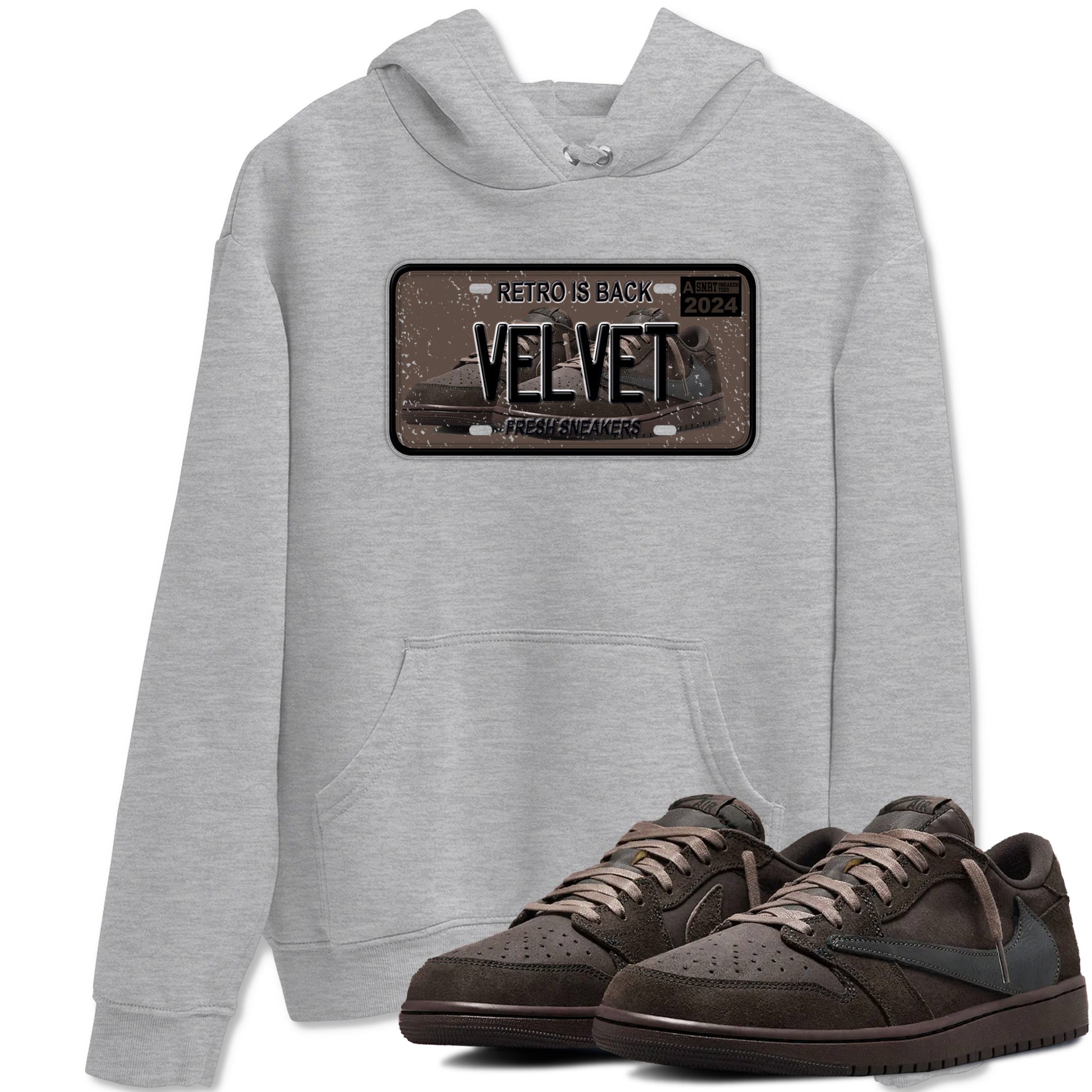 AJ1 Travis Scott Velvet Brown and Dark Mocha shirts to match jordans Sneaker Plate sneaker match tees 1s Travis Scott Velvet Brown match shoes to clothes SNRT Sneaker Tees unisex cotton Heather Grey 1 shirts