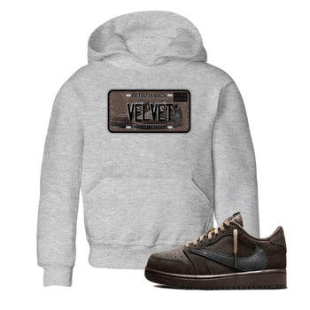 AJ1 Travis Scott Velvet Brown and Dark Mocha shirts to match jordans Sneaker Plate sneaker match tees 1s Travis Scott Velvet Brown match shoes to clothes SNRT Sneaker Tees Youth Baby Heather Grey 1 tee