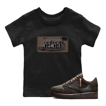AJ1 Travis Scott Velvet Brown and Dark Mocha shirts to match jordans Sneaker Plate sneaker match tees 1s Travis Scott Velvet Brown match shoes to clothes SNRT Sneaker Tees Youth Baby Black 1 tee