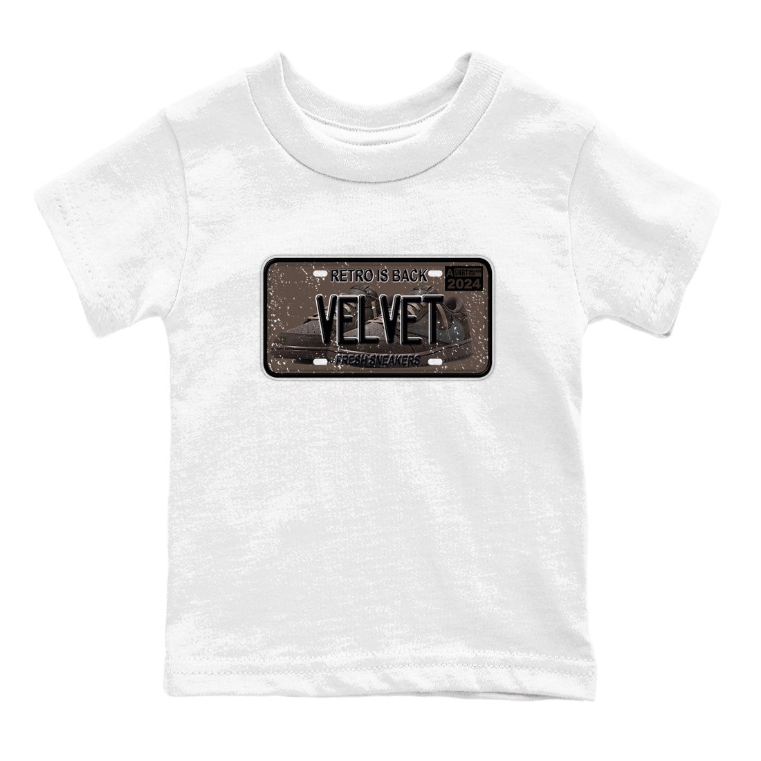 AJ1 Travis Scott Velvet Brown and Dark Mocha shirts to match jordans Sneaker Plate sneaker match tees 1s Travis Scott Velvet Brown match shoes to clothes SNRT Sneaker Tees Youth Baby White 2 tee