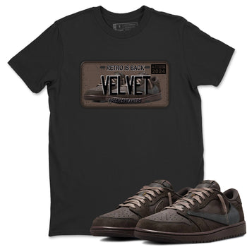 AJ1 Travis Scott Velvet Brown and Dark Mocha shirts to match jordans Sneaker Plate sneaker match tees 1s Travis Scott Velvet Brown match shoes to clothes SNRT Sneaker Tees unisex cotton Black 1 shirts