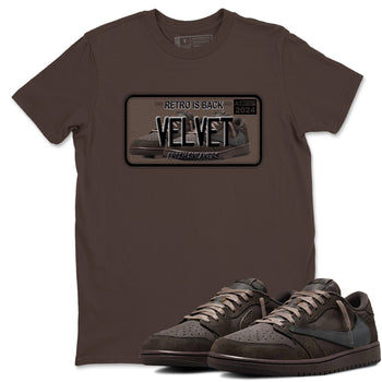 AJ1 Travis Scott Velvet Brown and Dark Mocha shirts to match jordans Sneaker Plate sneaker match tees 1s Travis Scott Velvet Brown match shoes to clothes SNRT Sneaker Tees unisex cotton Dark Chocolate 1 shirts