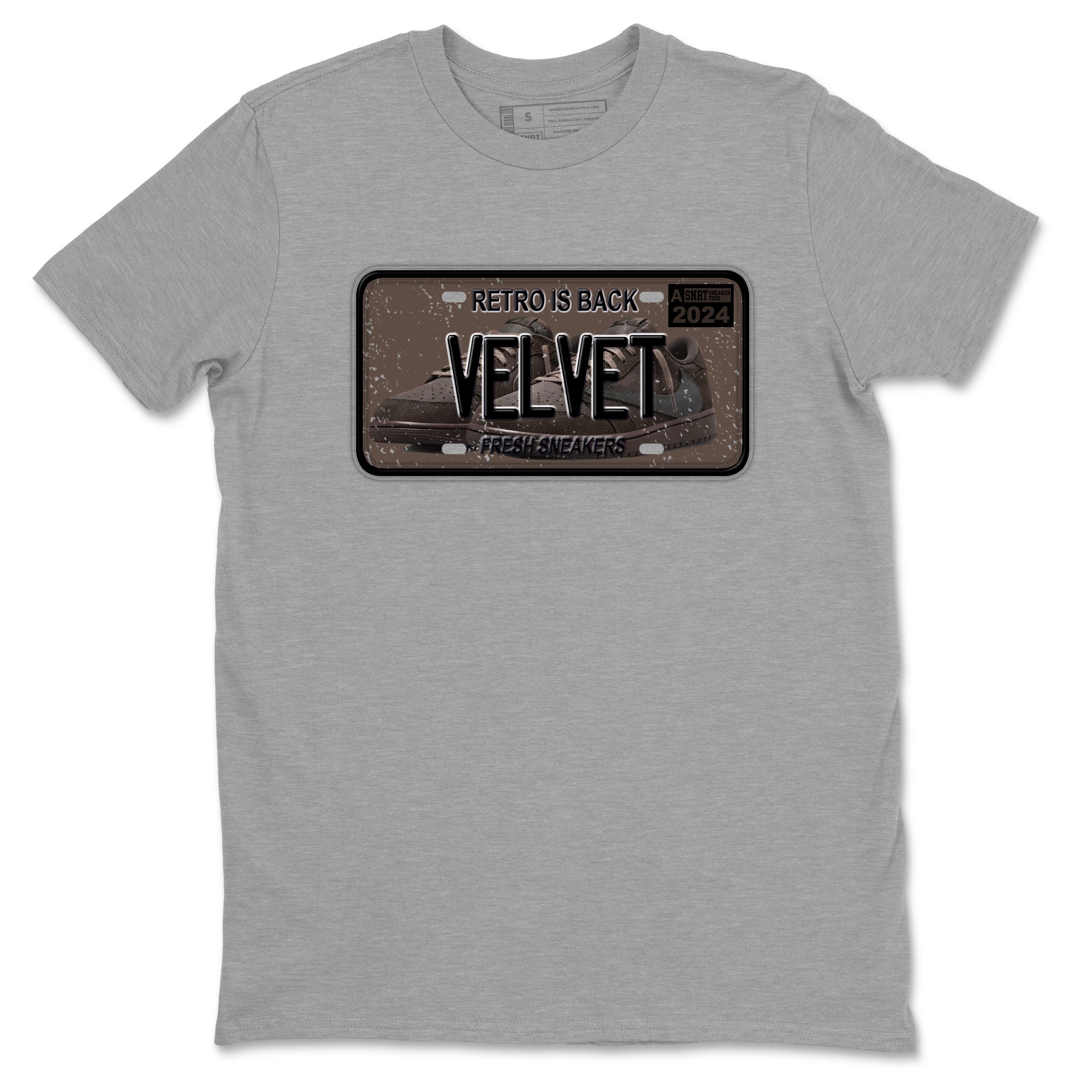 AJ1 Travis Scott Velvet Brown and Dark Mocha shirts to match jordans Sneaker Plate sneaker match tees 1s Travis Scott Velvet Brown match shoes to clothes SNRT Sneaker Tees unisex cotton Heather Grey 2 shirts