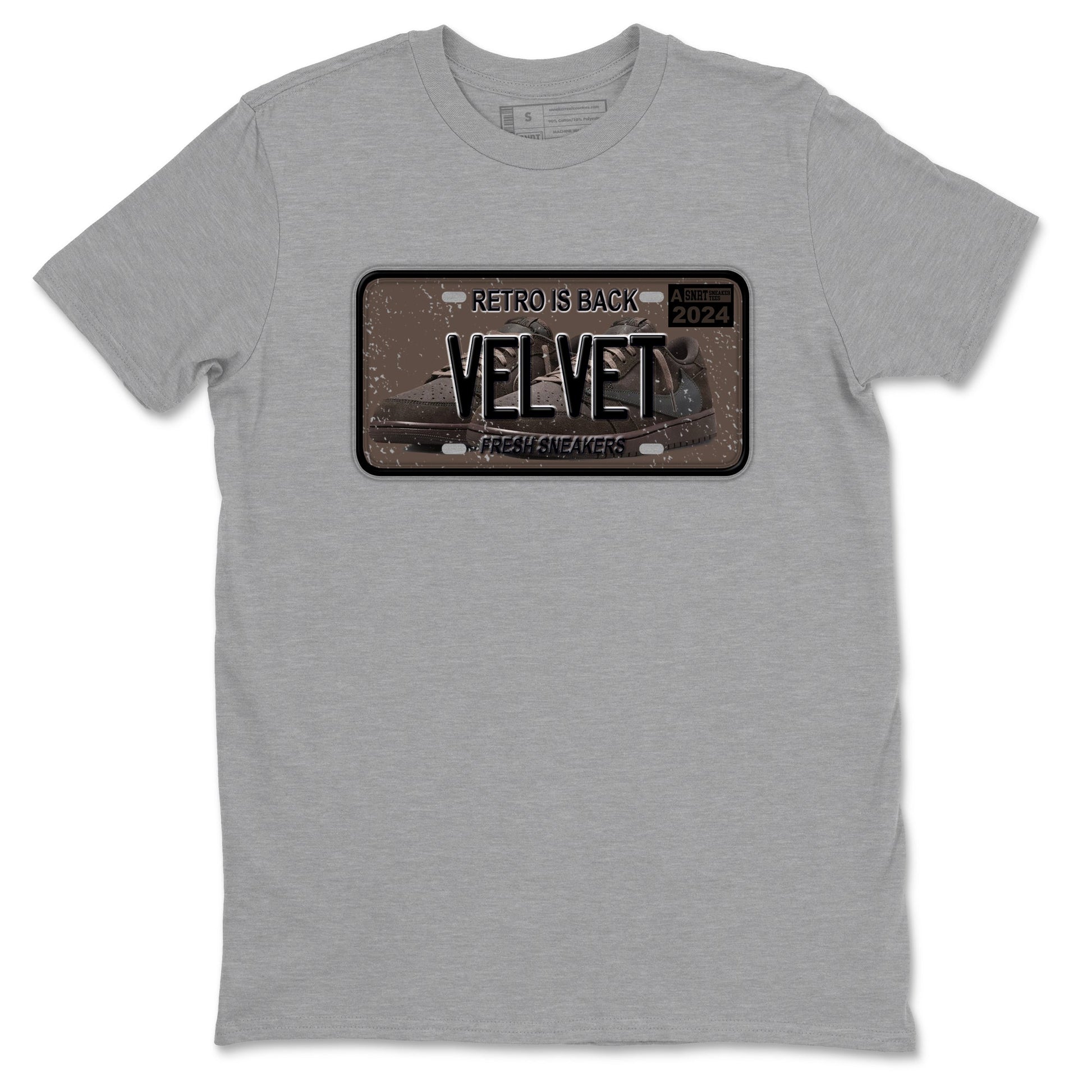 AJ1 Travis Scott Velvet Brown and Dark Mocha shirts to match jordans Sneaker Plate sneaker match tees 1s Travis Scott Velvet Brown match shoes to clothes SNRT Sneaker Tees unisex cotton Heather Grey 2 shirts