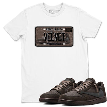 AJ1 Travis Scott Velvet Brown and Dark Mocha shirts to match jordans Sneaker Plate sneaker match tees 1s Travis Scott Velvet Brown match shoes to clothes SNRT Sneaker Tees unisex cotton White 1 shirts