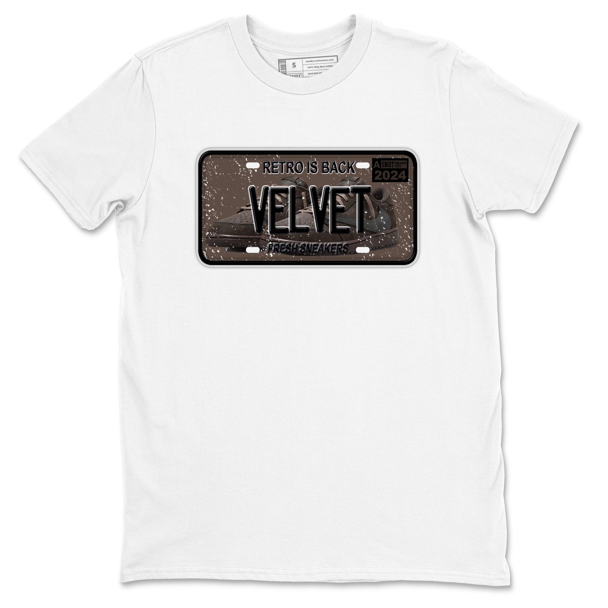 AJ1 Travis Scott Velvet Brown and Dark Mocha shirts to match jordans Sneaker Plate sneaker match tees 1s Travis Scott Velvet Brown match shoes to clothes SNRT Sneaker Tees unisex cotton White 2 shirts