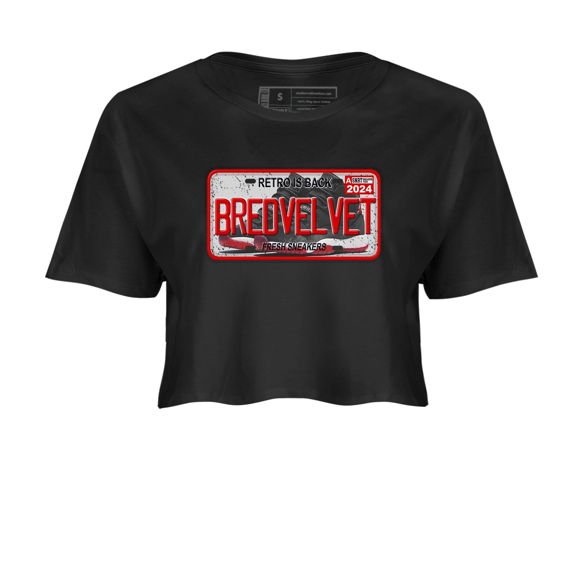 11s Bred Velvet shirts to match jordans Sneaker Plate sneaker match tees Air Jordan 11 Bred Velvet SNRT Sneaker Release Tees unisex cotton Black 2 Crop Shirts