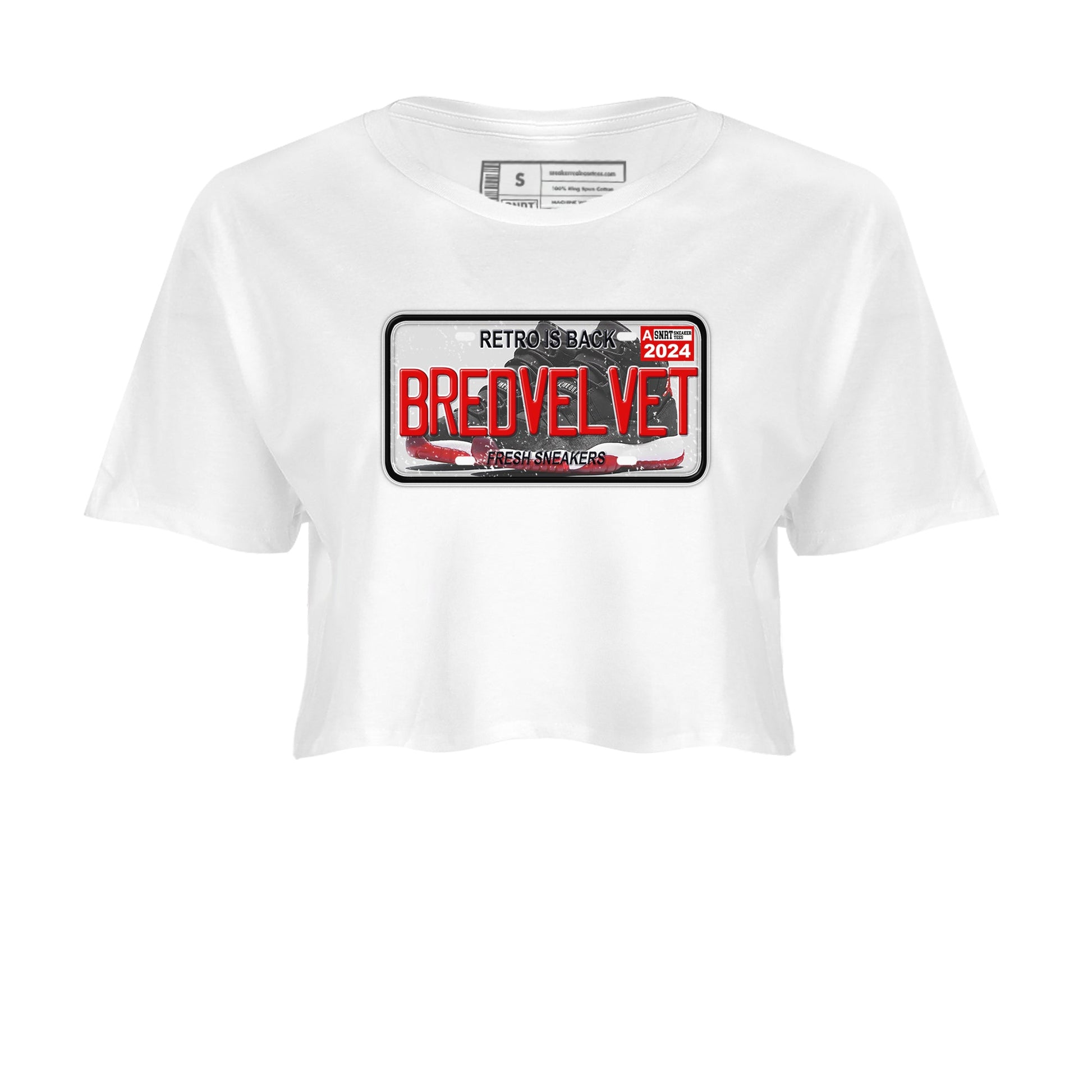 11s Bred Velvet shirts to match jordans Sneaker Plate sneaker match tees Air Jordan 11 Bred Velvet SNRT Sneaker Release Tees unisex cotton White 2 Crop Shirts