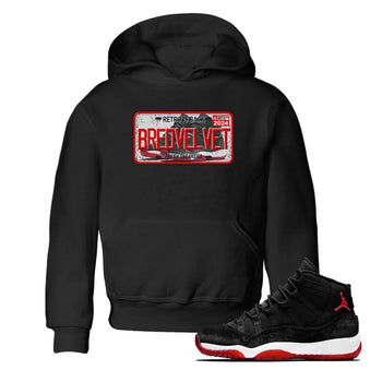11s Bred Velvet shirts to match jordans Sneaker Plate sneaker match tees Air Jordan 11 Bred Velvet SNRT Sneaker Release Tees Youth Baby Black 1 crew neck shirts