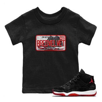 11s Bred Velvet shirts to match jordans Sneaker Plate sneaker match tees Air Jordan 11 Bred Velvet SNRT Sneaker Release Tees Youth Baby Black 1 crew neck shirts