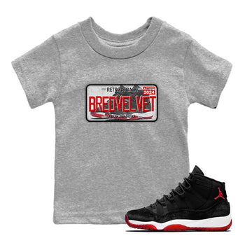 11s Bred Velvet shirts to match jordans Sneaker Plate sneaker match tees Air Jordan 11 Bred Velvet SNRT Sneaker Release Tees Youth Baby Heather Grey 1 crew neck shirts