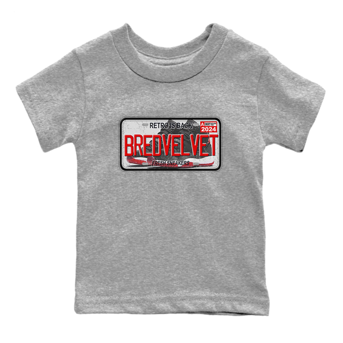 11s Bred Velvet shirts to match jordans Sneaker Plate sneaker match tees Air Jordan 11 Bred Velvet SNRT Sneaker Release Tees Youth Baby Heather Grey 2 crew neck shirts