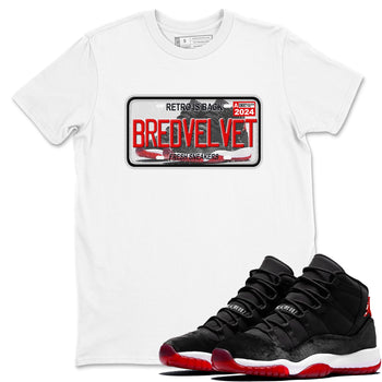11s Bred Velvet shirts to match jordans Sneaker Plate sneaker match tees Air Jordan 11 Bred Velvet SNRT Sneaker Release Tees unisex cotton White 1 crew neck shirts