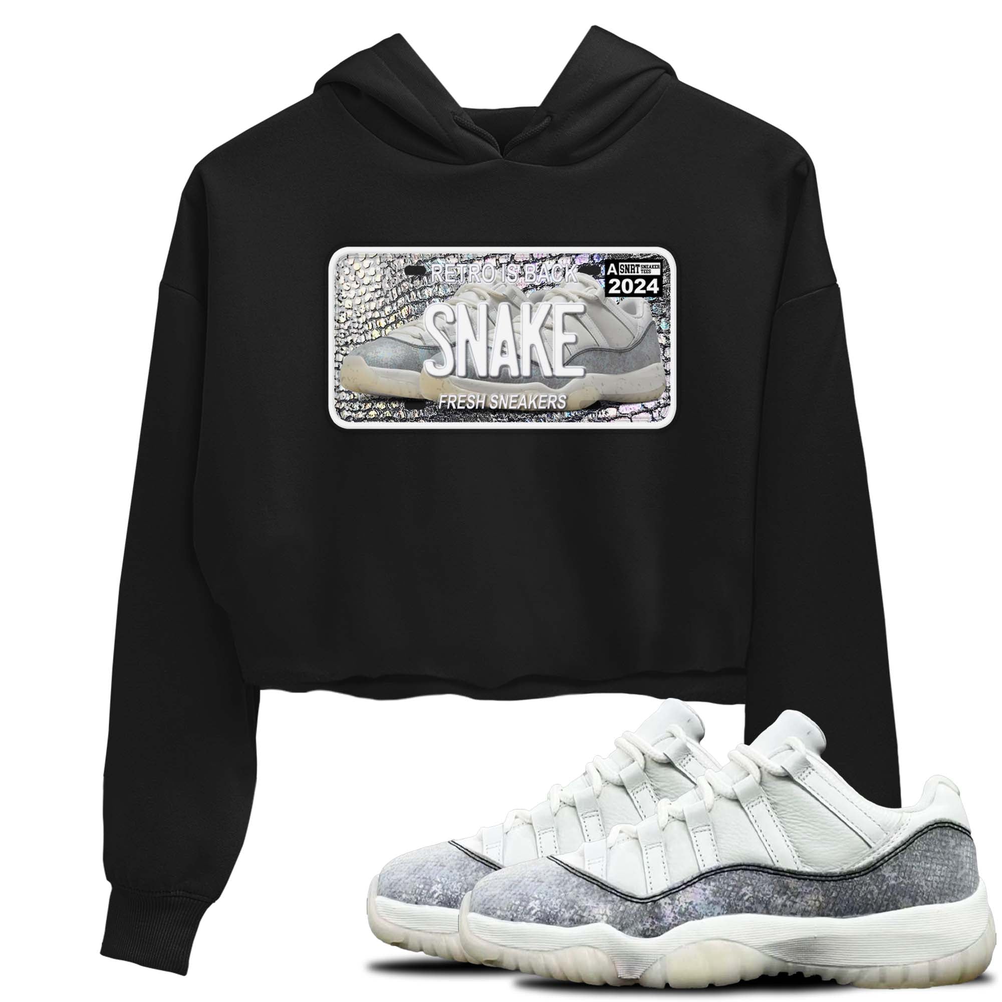 11s Year Of The Snake shirts to match jordans  Sneaker Plate shirts to match jordans Air Jordan 11 Retro Low Year Of The Snake match shoes to clothes SNRT Sneaker Tees unisex cotton Black 1 crop tee